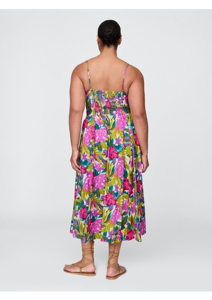 Kadın Pembe Floral V-Yaka Midi Elbise modelleri