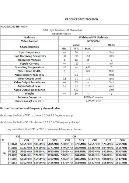 RC832H 5.8g 48CH Video Alıcısı 12 V Otomatik Kanal Arama Için TS832 TS5823 TS5828 Rc Uçak Helikopter Fpv Drone (Yurt Dışından) fırsatları