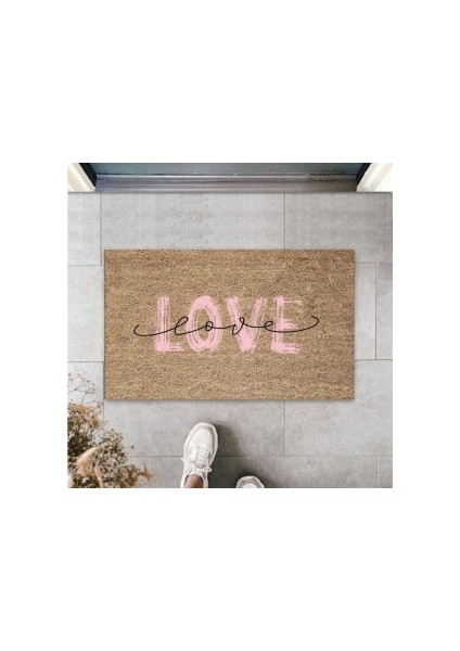 Pembe Kapı Önü Paspası Love Desen PS967