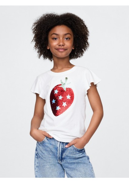 Kız Çocuk Beyaz Kids Flippy-Sequin Grafik T-Shirt