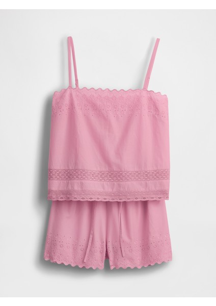 Kadın Pembe Dantel Kenar Detaylı Pijama Cami Seti