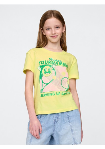 Kız Çocuk Sarı Grafik Baskılı T-Shirt