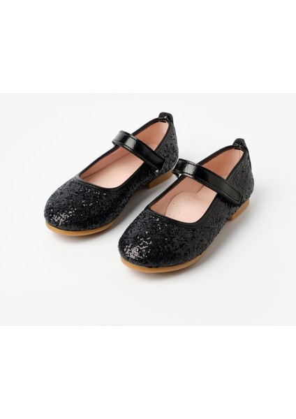 Siyah Simli Cırtlı Kız Çocuk Ayakkabı