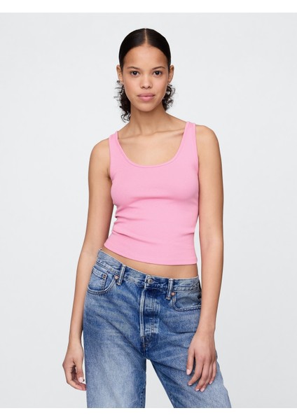 Kadın Pembe Yuvarlak Yaka Crop Atlet