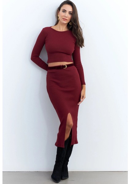 Kadın Bordo Basic Kaşkorse Alt- Üst Takım XL2042