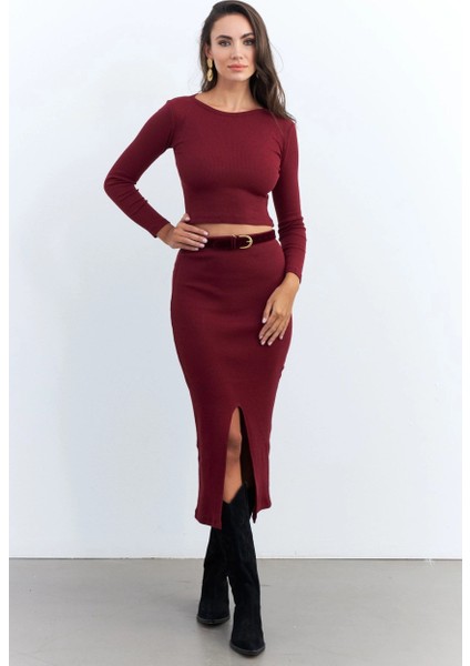 Kadın Bordo Basic Kaşkorse Alt- Üst Takım XL2042