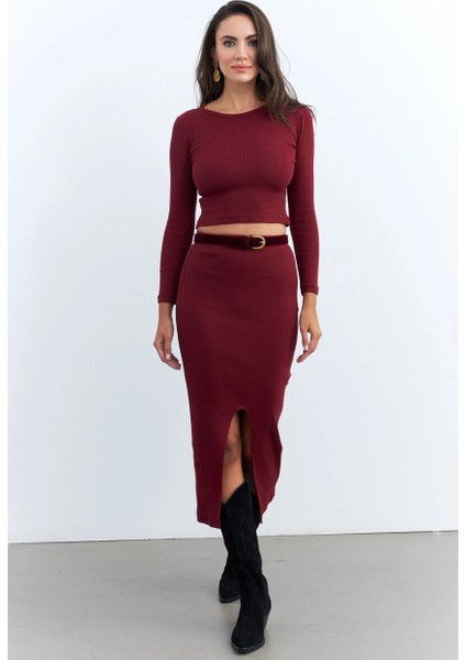 Kadın Bordo Basic Kaşkorse Alt- Üst Takım XL2042