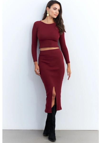 Kadın Bordo Basic Kaşkorse Alt- Üst Takım XL2042