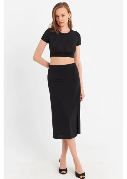 Kadın Siyah Crop Etek Takım MRS10004 fırsatları