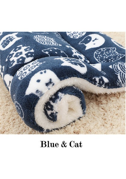 Kedi Stili Ile Mavi 32X25CM Köpek Yatağı Matı Evcil Hayvan Battaniye Matı Kedi ve Köpekler Için Kalın Evcil Hayvan Polar Yatak Matı Yavru Köpek Kanepe Yastık Yatak Örtüsü (Yurt Dışından)