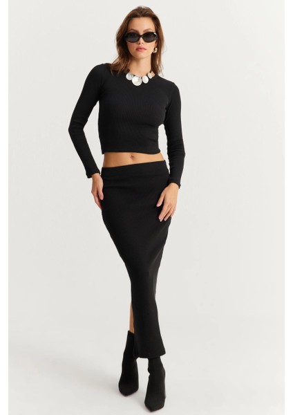 Kadın Siyah Basic Kaşkorse Alt- Üst Takım XL2042