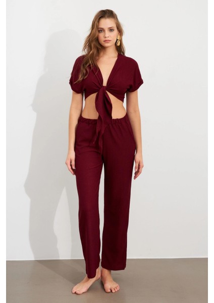 Kadın Bordo Bağlamalı Bürümcük Takım Q1012 modelleri