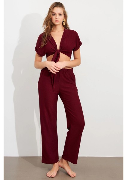 Kadın Bordo Bağlamalı Bürümcük Takım Q1012 fırsatları