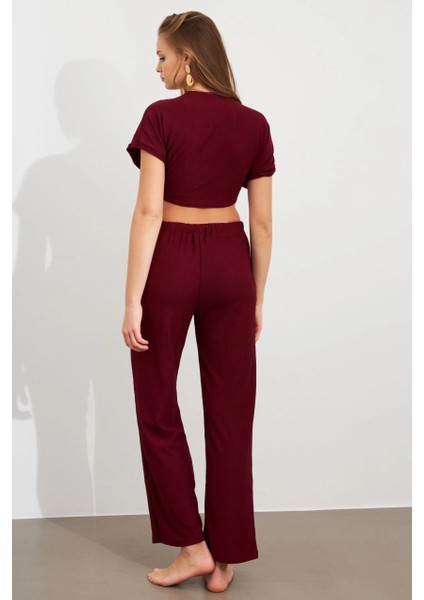 Kadın Bordo Bağlamalı Bürümcük Takım Q1012 indirimleri