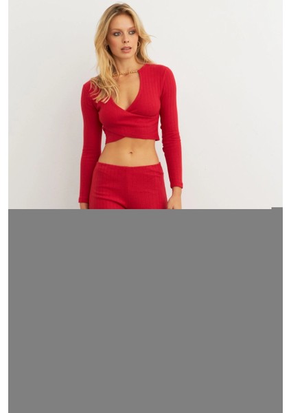 Kadın Kırmızı Crop Üstlü İkili Pantolon Takım XL10052 fiyatları