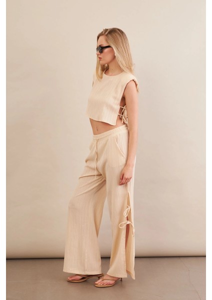 Kadın Vanilya Omuzları Vatkalı Alt Üst Takım KED002
