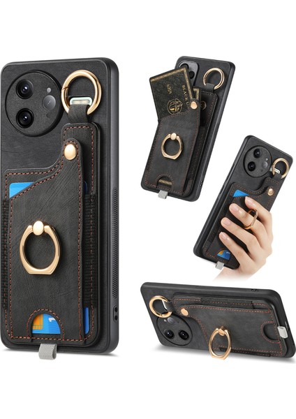 Xiaomi Poco F7 Ultra 5g Retro Deri Telefon Arka Kapağı Kart Yuvaları ve Yüzük Tutucu ile (Yurt Dışından)