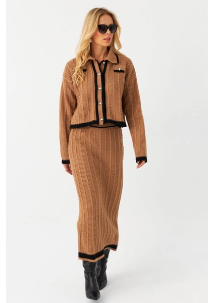 Kadın Camel Ikili Alt Üst Triko Takım NUV34