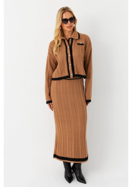 Kadın Camel Ikili Alt Üst Triko Takım NUV34 modelleri
