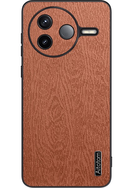 Xiaomi Poco F7 Pro 5g Ahşap Doku Pu Deri Kaplamalı Pc Tpu Telefon Kılıfı (Yurt Dışından)