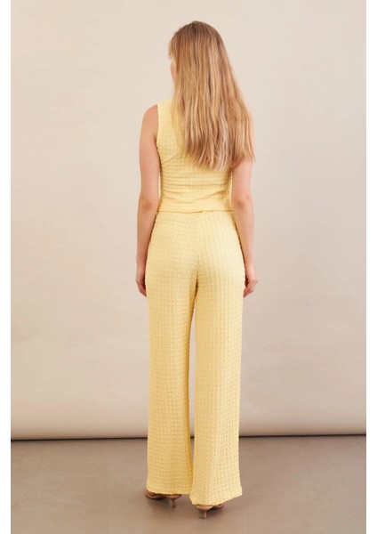 Kadın Sarı Gofre Yelek Pantalon Takım FLU330 indirimleri