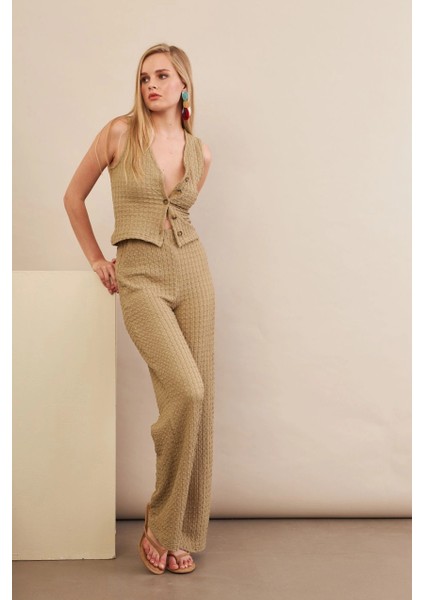 Kadın Haki Gofre Yelek Pantalon Takım FLU330 modelleri