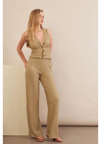 Kadın Haki Gofre Yelek Pantalon Takım FLU330 fırsatları