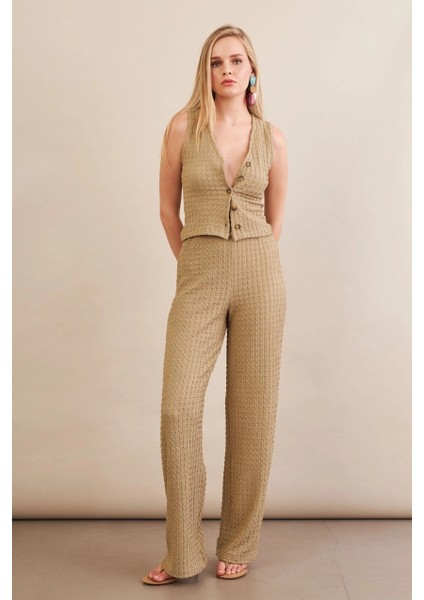 Kadın Haki Gofre Yelek Pantalon Takım FLU330 indirimleri