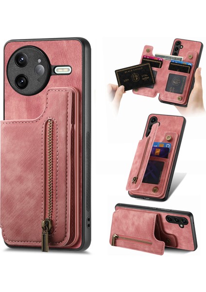 Xiaomi Poco F7 Ultra 5g Fermuarlı Kart Tutucu Retro Deri Tpu Telefon Kılıfı (Yurt Dışından)