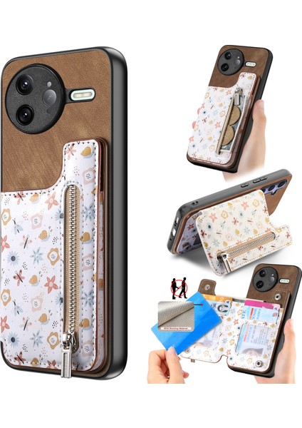 Xiaomi Poco F7 Ultra 5g Deri Telefon Kılıfı Fermuarlı Kart Çantası Ayaklı (Yurt Dışından)