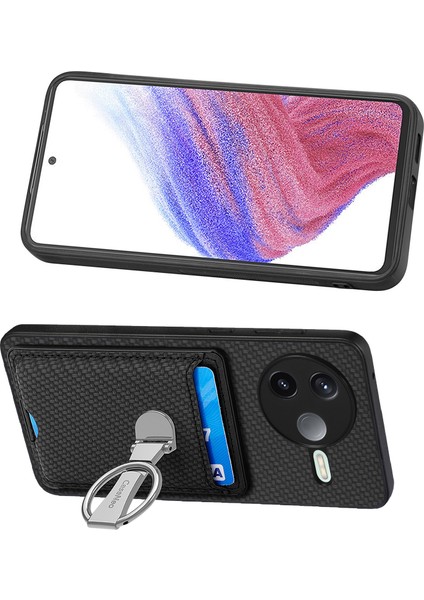 Xiaomi Poco F7 Pro 5g Karbon Fiber Doku Deri Telefon Arka Kapağı Kickstand ve Kart Yuvaları ile (Yurt Dışından) fırsatları
