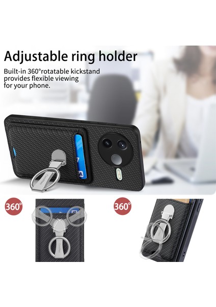 Xiaomi Poco F7 Pro 5g Karbon Fiber Doku Deri Telefon Arka Kapağı Kickstand ve Kart Yuvaları ile (Yurt Dışından) indirimleri