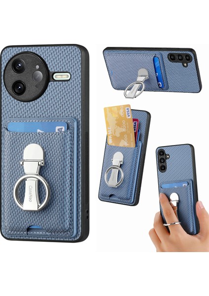 Xiaomi Poco F7 Ultra 5g Deri Telefon Arka Kılıfı Kickstand ve Kart Yuvaları Karbon Fiber Doku (Yurt Dışından)
