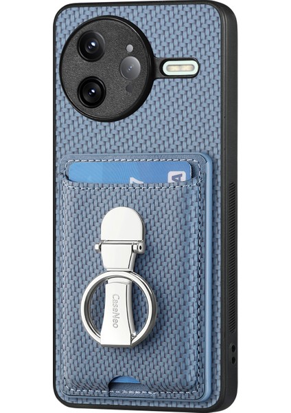 Xiaomi Poco F7 Ultra 5g Deri Telefon Arka Kılıfı Kickstand ve Kart Yuvaları Karbon Fiber Doku (Yurt Dışından)