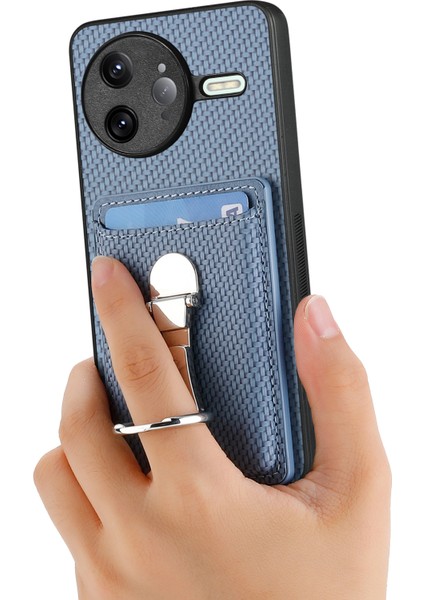 Xiaomi Poco F7 Ultra 5g Deri Telefon Arka Kılıfı Kickstand ve Kart Yuvaları Karbon Fiber Doku (Yurt Dışından)