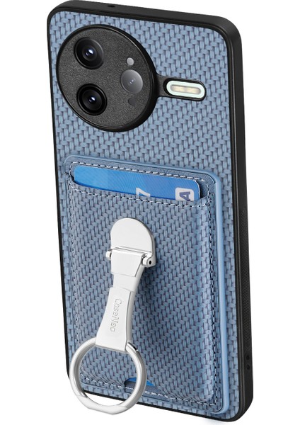 Xiaomi Poco F7 Ultra 5g Deri Telefon Arka Kılıfı Kickstand ve Kart Yuvaları Karbon Fiber Doku (Yurt Dışından)