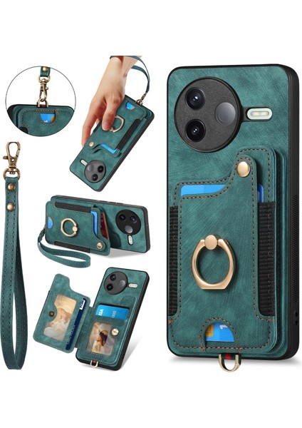 Xiaomi Poco F7 Pro 5g Retro Pu Deri Arka Kapak Kart Tutucu ile (Yurt Dışından)