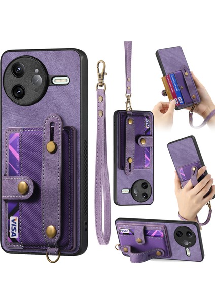 Xiaomi Poco F7 Ultra 5g Retro Pu Deri Arka Kapak Kart Tutucu ve Bileklik Ayaklığı ile (Yurt Dışından)
