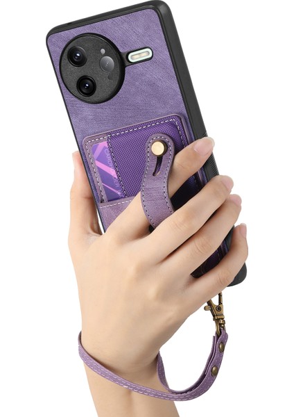 Xiaomi Poco F7 Ultra 5g Retro Pu Deri Arka Kapak Kart Tutucu ve Bileklik Ayaklığı ile (Yurt Dışından)