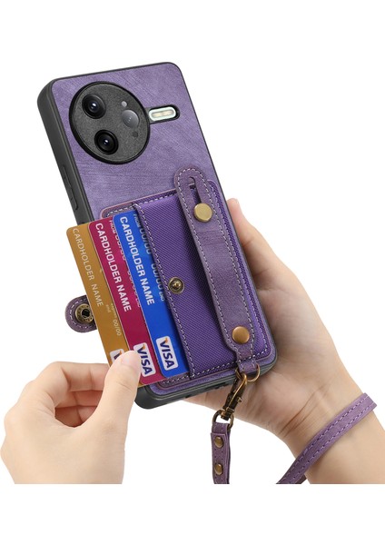Xiaomi Poco F7 Ultra 5g Retro Pu Deri Arka Kapak Kart Tutucu ve Bileklik Ayaklığı ile (Yurt Dışından)