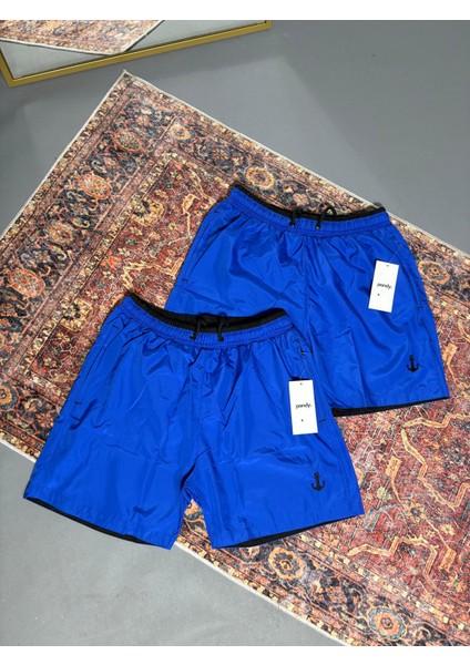 2'li Renkli Cep Fermuarlı Astarlı Deniz Şortu