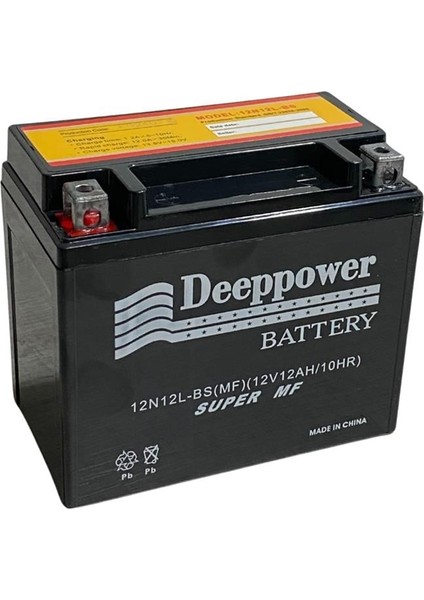DEEPPOWER 12V 12 AH MOTOSİKLET AKÜSÜ AGM (150*87*130) (YTX12-BS) (TERS)