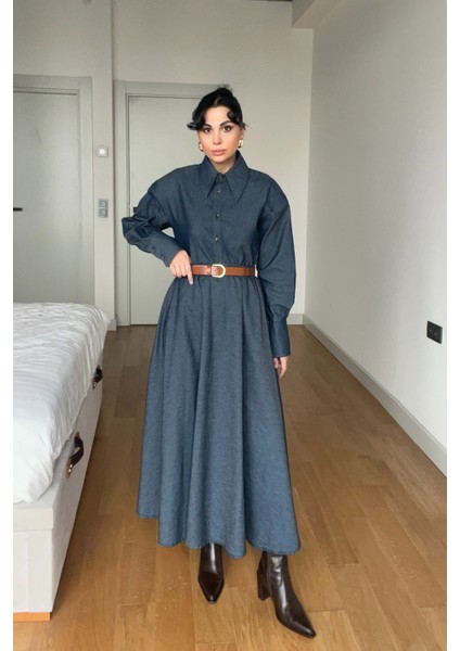 Denim Kemerli Kloş Etek ve Denim Gömlek Takım fiyatları