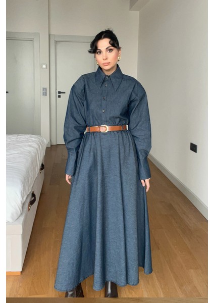 Denim Kemerli Kloş Etek ve Denim Gömlek Takım fırsatları