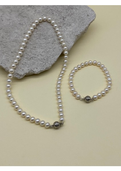 Beyaz Doğal Inci Erkek Kolye Bileklik Set fiyatları