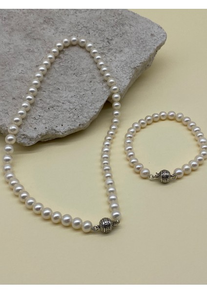 Beyaz Doğal Inci Erkek Kolye Bileklik Set fırsatları
