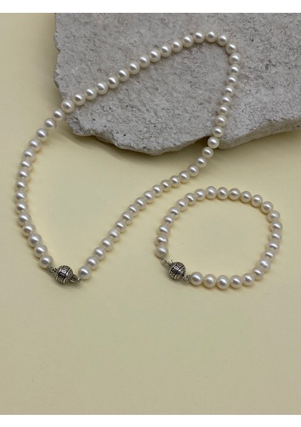 Beyaz Doğal Inci Erkek Kolye Bileklik Set indirimleri