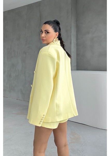Sarı Vatkalı Ceket Şort Takım