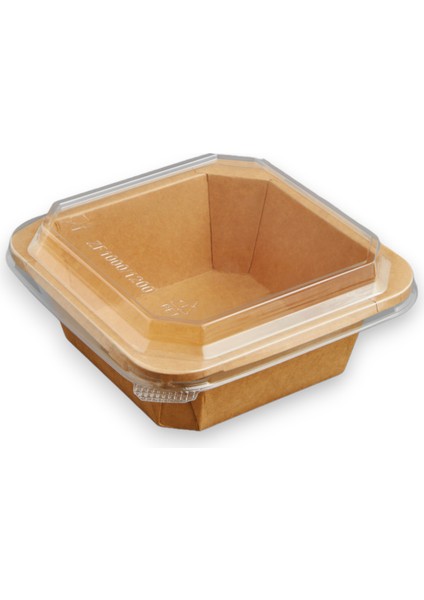 750 cc Kraft Karton Organik Kare Salata Kasesi Kapaklı Bowl 10 Adet