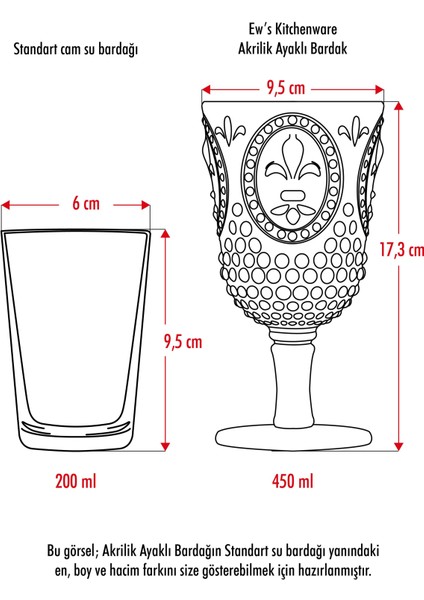 Akrilik Aquamarin 6'lı Kadeh & Su Meşrubat Kahve Yanı Bardağı 450 ml ( Cam Değildir )